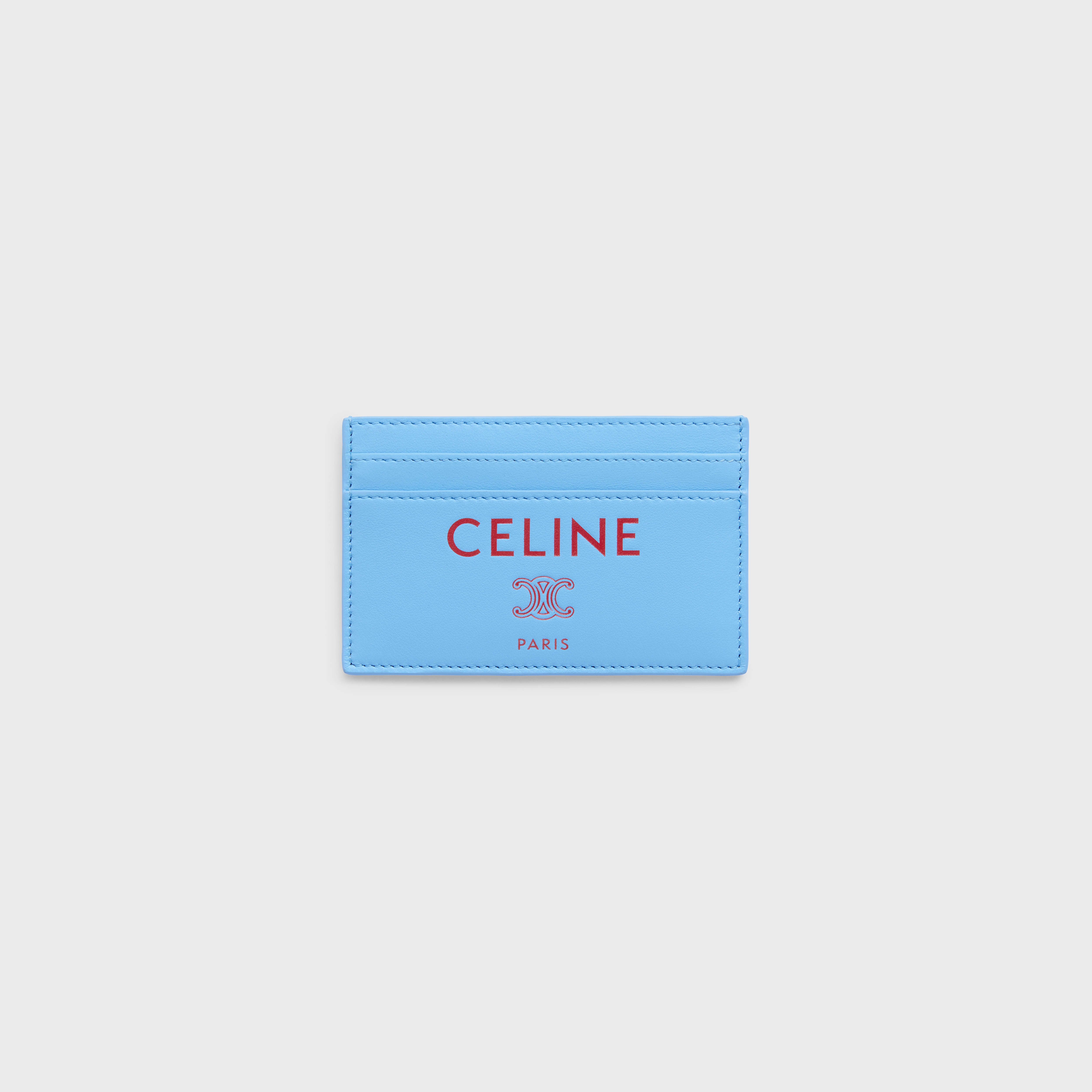CARD HOLDER IN SMOOTH LAMBSKIN - SKY BLUE / RED | CELINE